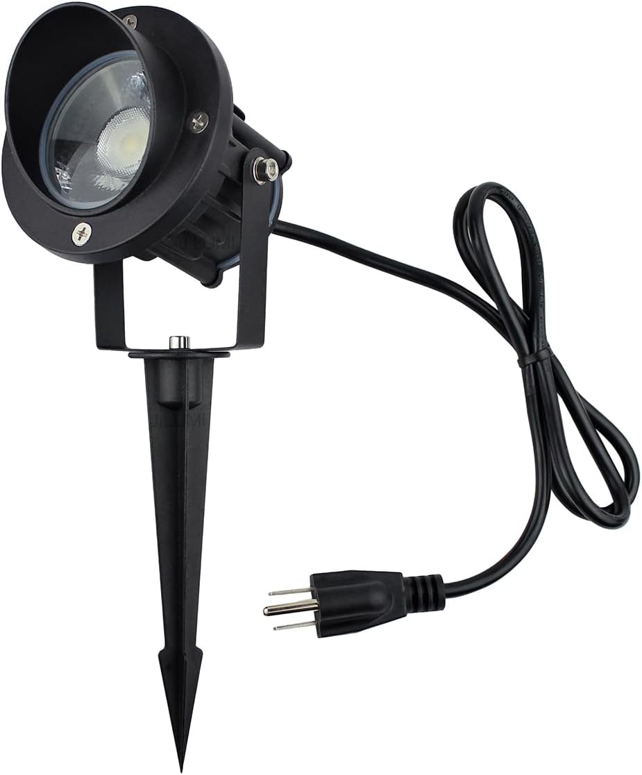 GBS9809 Flag Light Plug in Spotlight, 9W LED Outdoor Landscape Spotlight 120V 5000K Daylight, Metal Ground Stake, Corded Plug, Not Dimmable