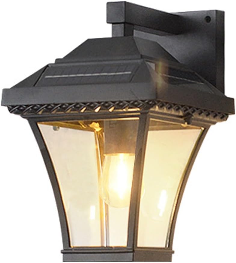 Solar Outdoor Wall Light, Exterior Wall Sconce, Porch Wall Lamp, Garden Wall Lantern, Waterproof Rustproof Die-Cast Aluminum with Glass Shade for Villa, Front Door, Fence Cottage