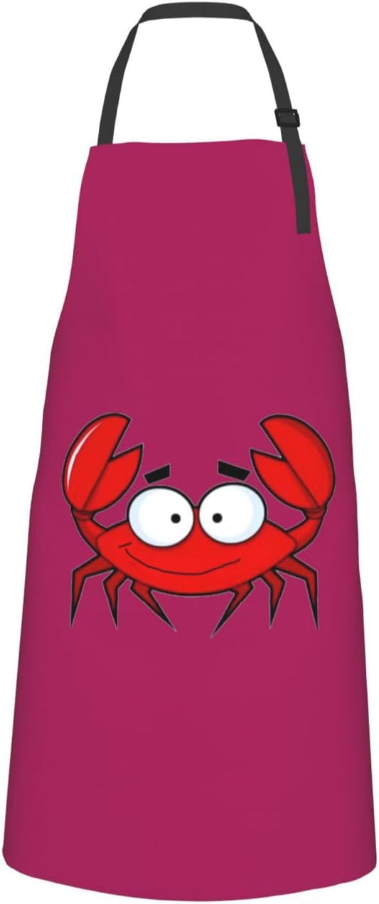 cartoon crab print Waterproof apron with pocket adjustable cooking apr