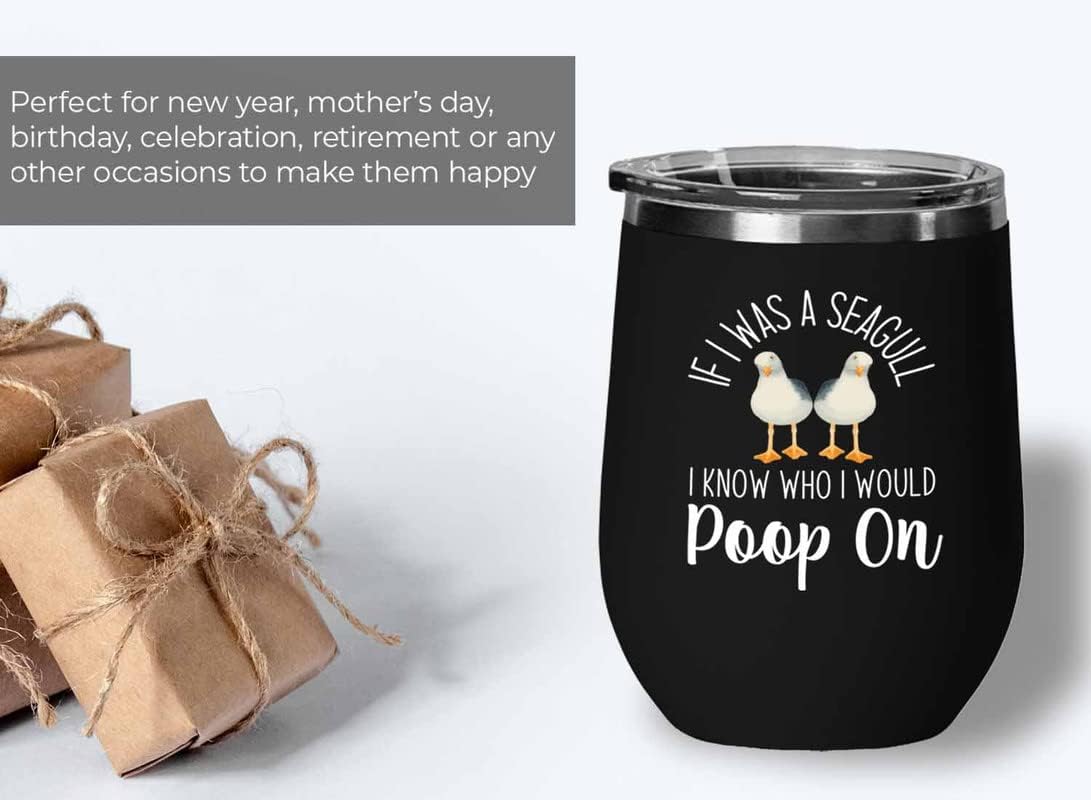 Bird Lover Black Edition Wine Tumbler 12oz - Seagull poop on - Humming