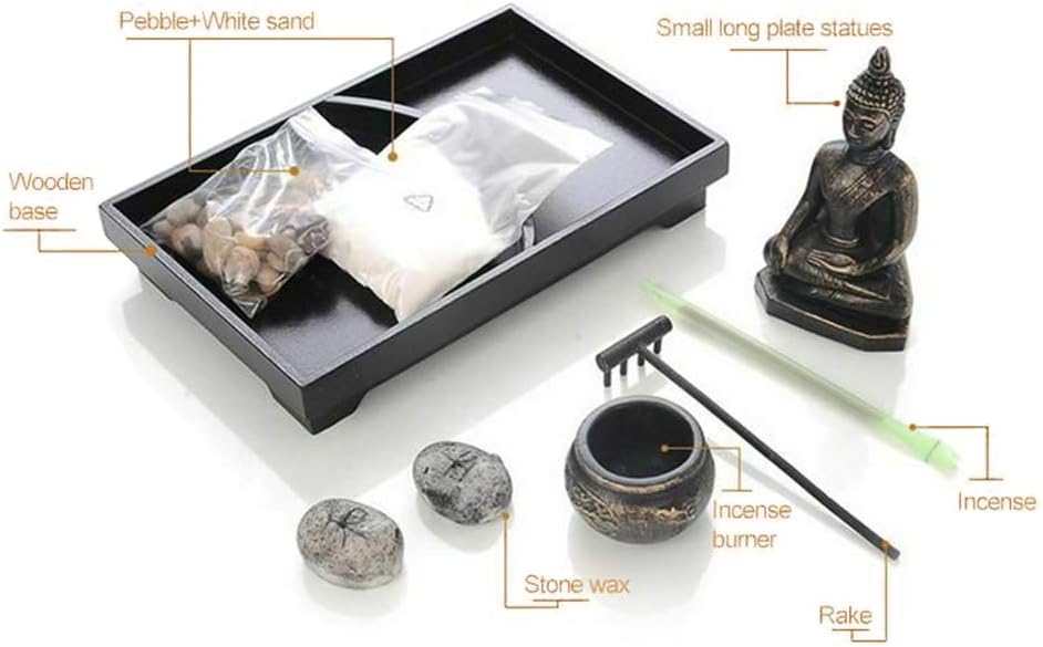 Royal Brands Zen Garden with Buddha, Rake, Rock Candle, and Incense Holder – Peace and Tranquility (9"x6"x7")