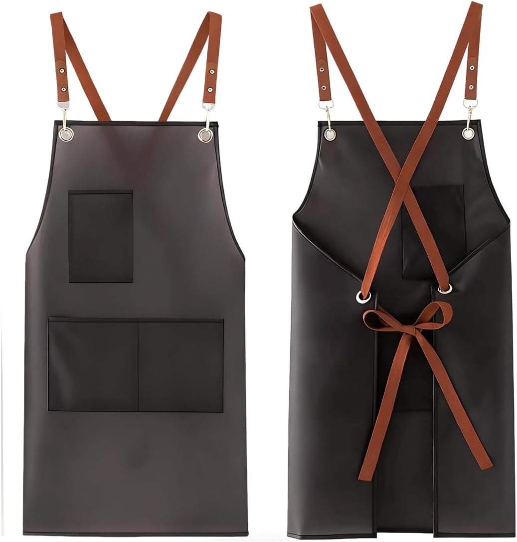 2 Pack Waterproof Translucent Apron with Large Pockets,Cross Back Apro