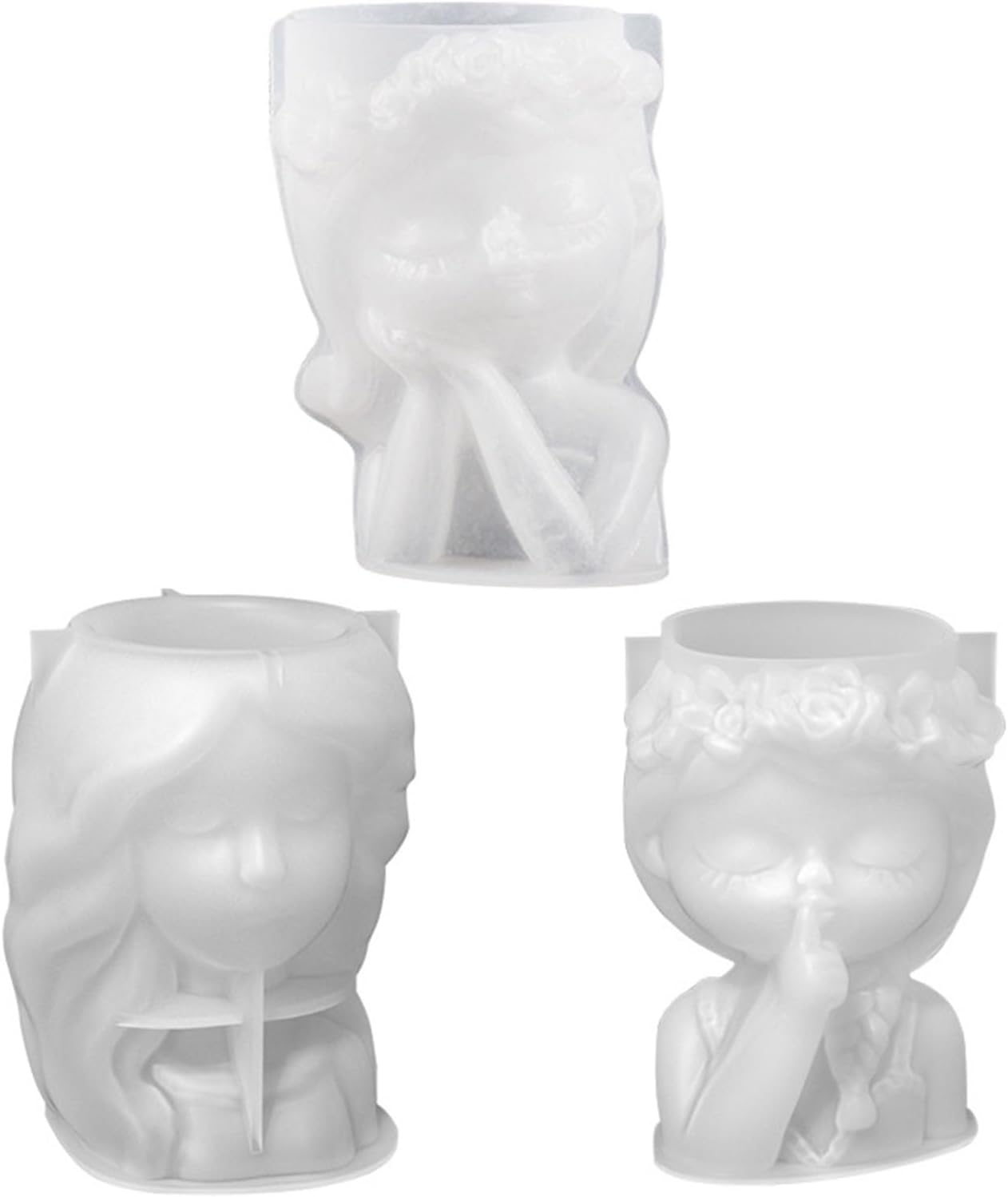 3pcs DIY Cute Girls Flower Pots Silicone Molds Pen Holder Epoxy Resin 