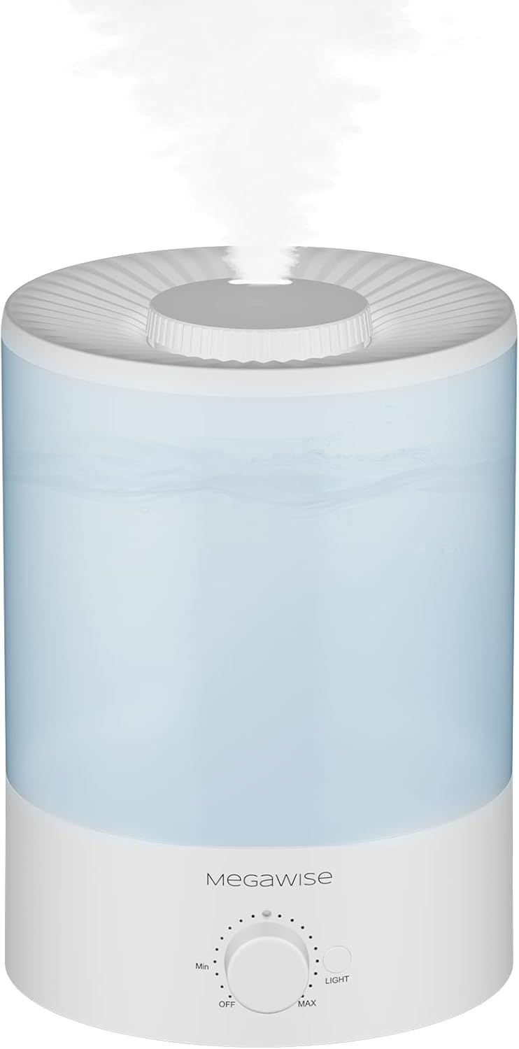 MegaWise Healthy Top-Refill Cool Mist Humidifiers for Bedroom, 24dB Ultrasonic Air Vaporizer with Water Filter for Baby [PP Material], Colorful Night Light,1 Gal Essential Oil Diffuser, Auto Shut Off