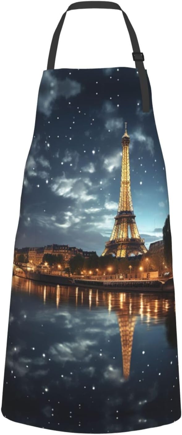 Eiffel tower print Waterproof apron with pocket adjustable cooking apr