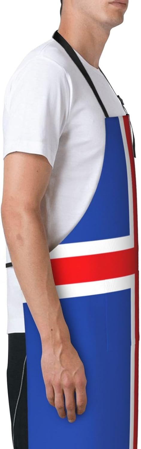 Flag of Iceland print Waterproof chef's apron with pocket apron for kitchen cooking baking barbecue and gardening