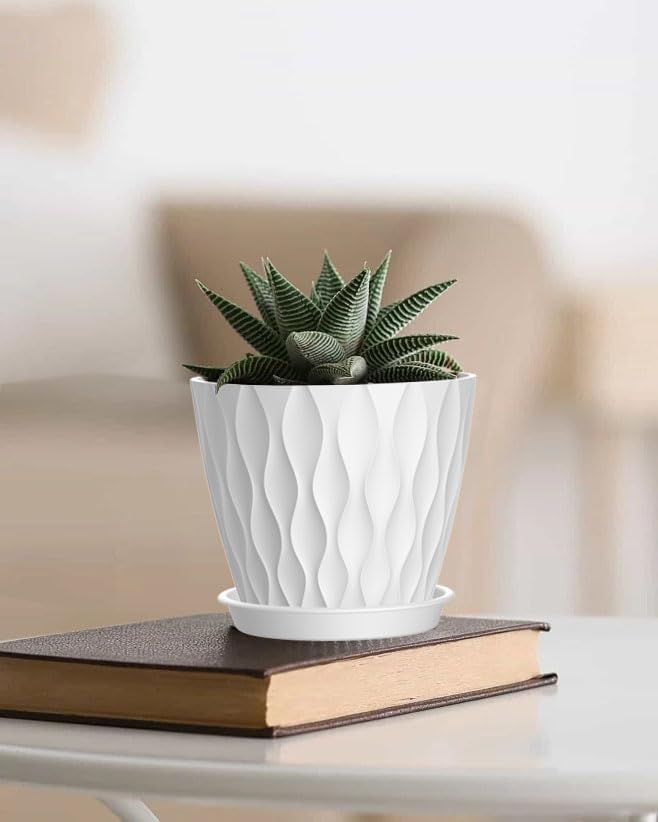 4 Inch Plant Pots, 6 Pack Indoor Flower Pots, Planters with Drainage H