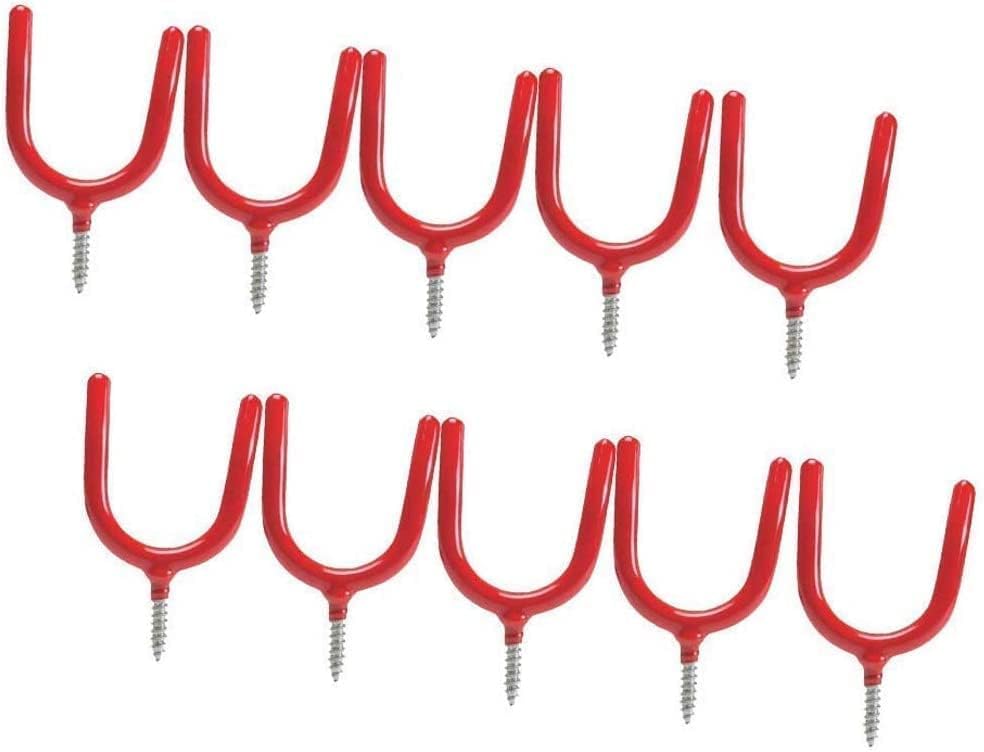 10 Pack Screw-in U Utility Hooks,Red Vinyl Coated Steel Wall Mount Garage Storage Hanger for Shed Yard,Heavy Duty Tool Hangers for Broom,Rake,Mop,Shovel,Garden Tools,Workshop Organizer System Hooks