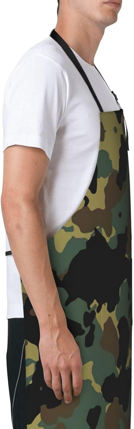 Camouflage Pattern Print Laundry apron 28x33 In Waterproof Kitchen Apron with Pockets for Cooking Baking