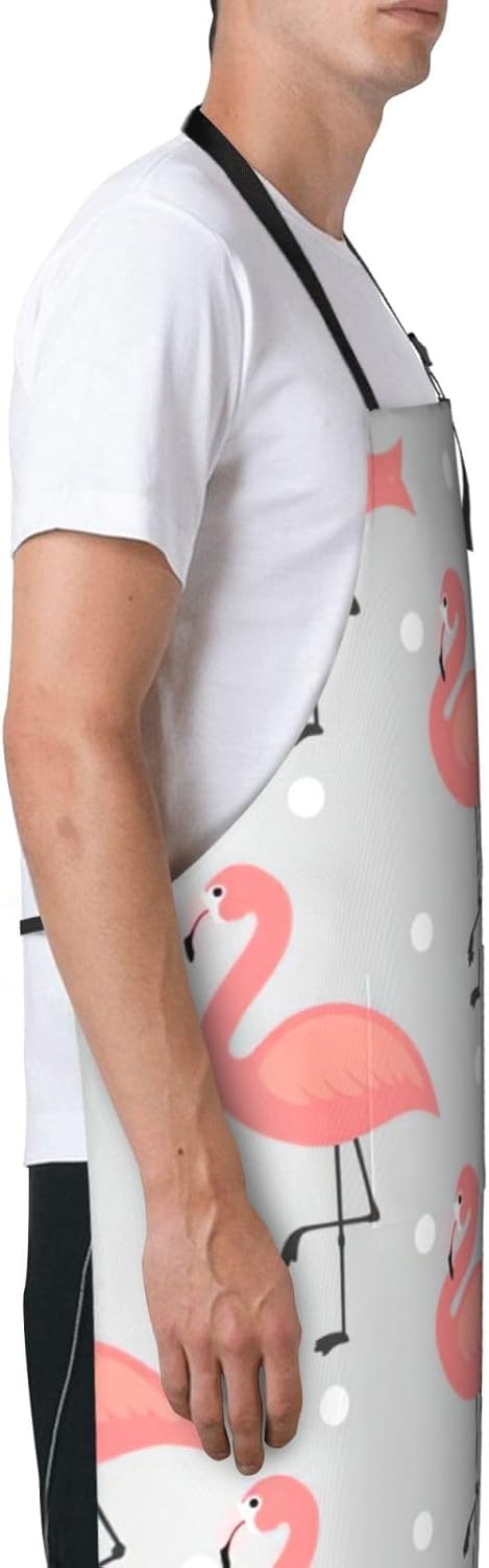 Flamingo Print Laundry apron 28x33 In Waterproof Kitchen Apron with Pockets for Cooking Baking