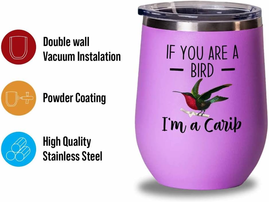Bird Lover Pink Edition Wine Tumbler 12oz - Bird and Carib - Hummingbi