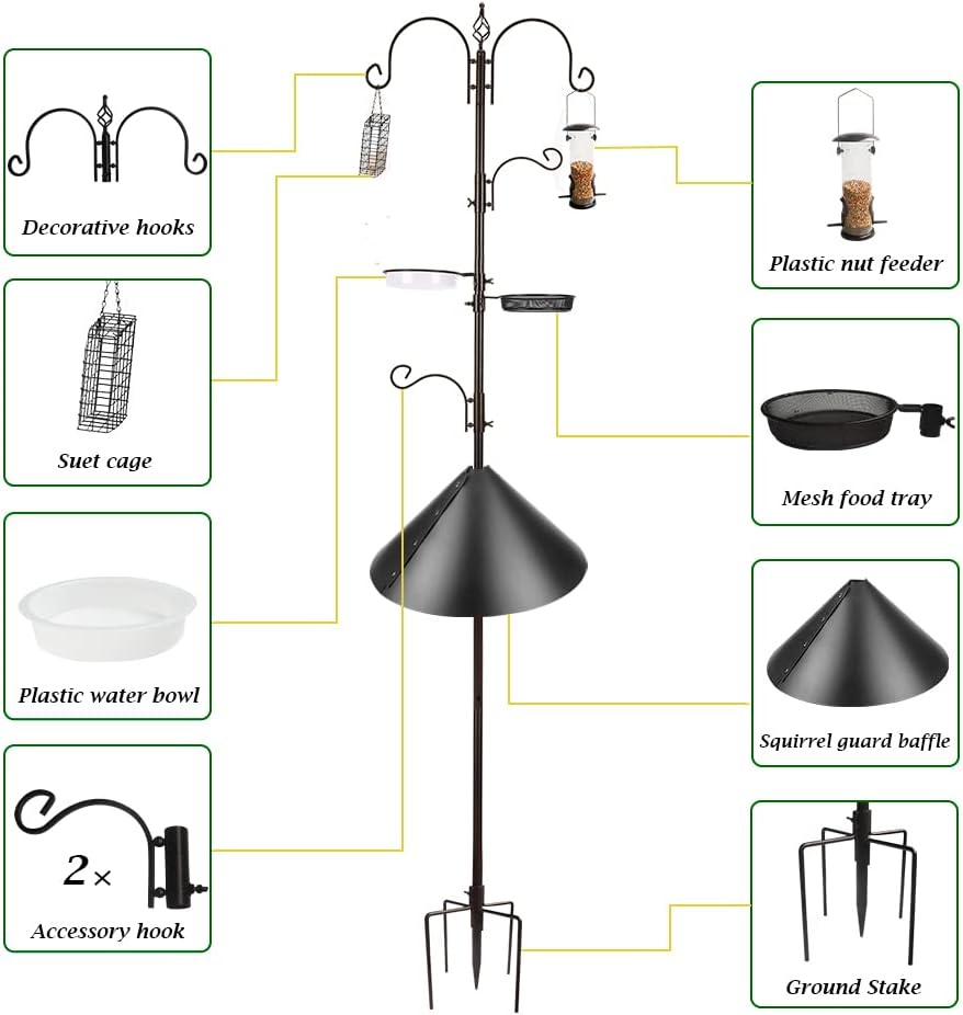 Bird Feeder Pole with Squirrel Baffle - Deluxe Feeder Station Kit Incl