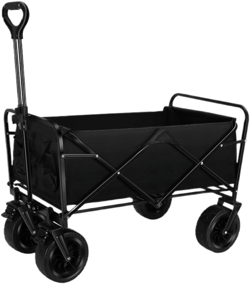 Portable Camping Cart,Outdoor Folding Beach Camping Trolley Cart with Portable Picnic Storage Mobile Outdoor Camper Cart (Black)
