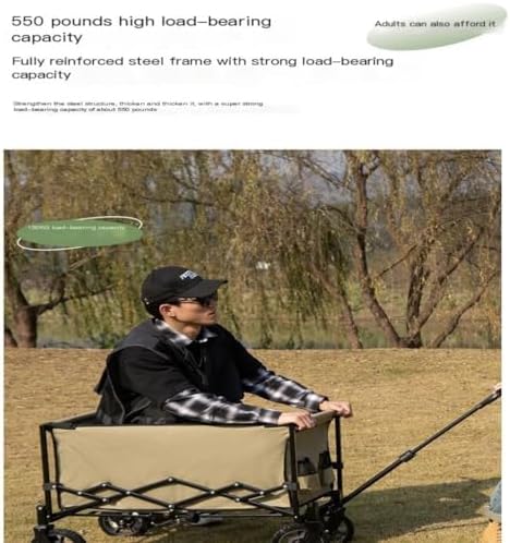 Portable Camping Cart,Outdoor Folding Beach Trolley Cart for Picnic Camping Portable Supermarket Shopping Cart with Cargo Trailer Black Color