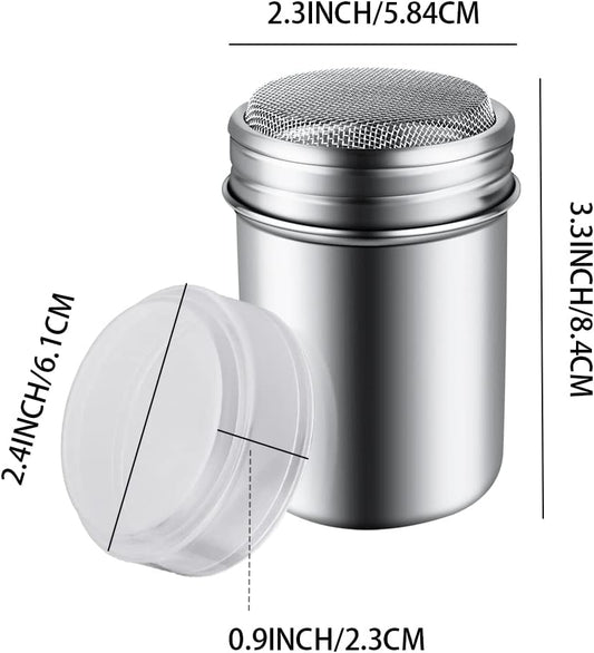 1Pcs Stainless Steel Powder Sugar Shaker Duster with Lid, Fine Mesh Shaker Powder Cans for baking soda Cocoa Cornstarch Coffee Flour ect
