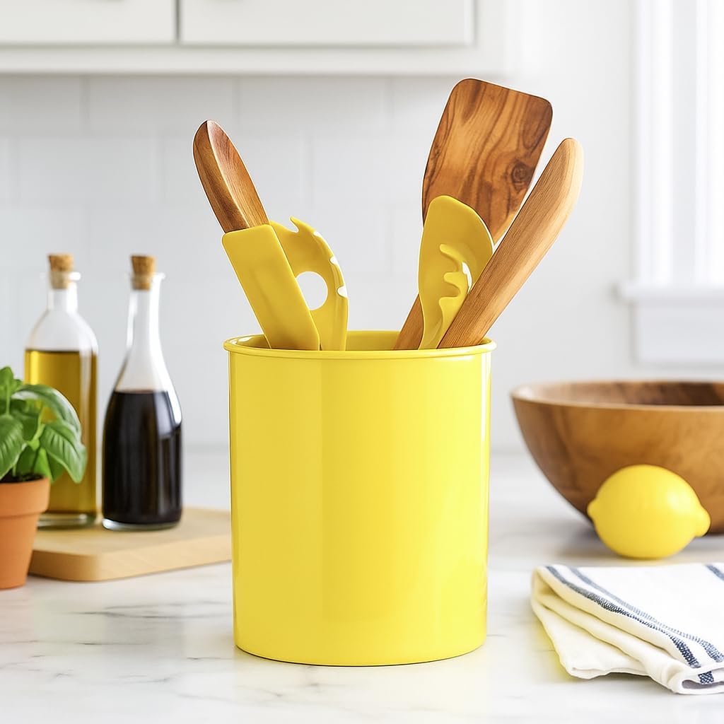 Reston Lloyd Extra-Large Multipurpose Utensil Crock for – BPA-Free Plastic Kitchen Tool Holder for Countertop, Camping, RV, Craft Desk, Wine Cooler, Garden, Patio Organizer, Lemon