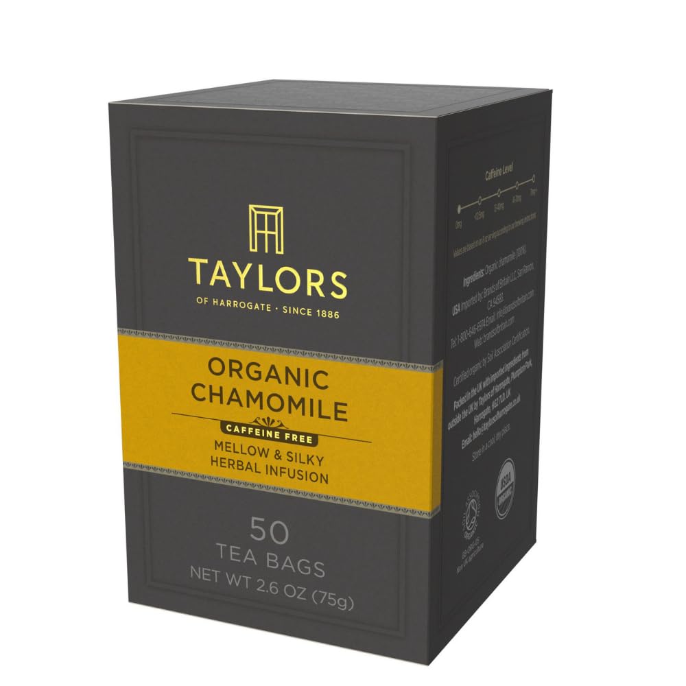 Taylors of Harrogate Organic Chamomile, Herbal Tea, Pillow Bags, 50 Count (Pack of 1), Mellow, Silky & Soft, Caffeine-Free, Enjoy Hot or Iced, 50 Teabags