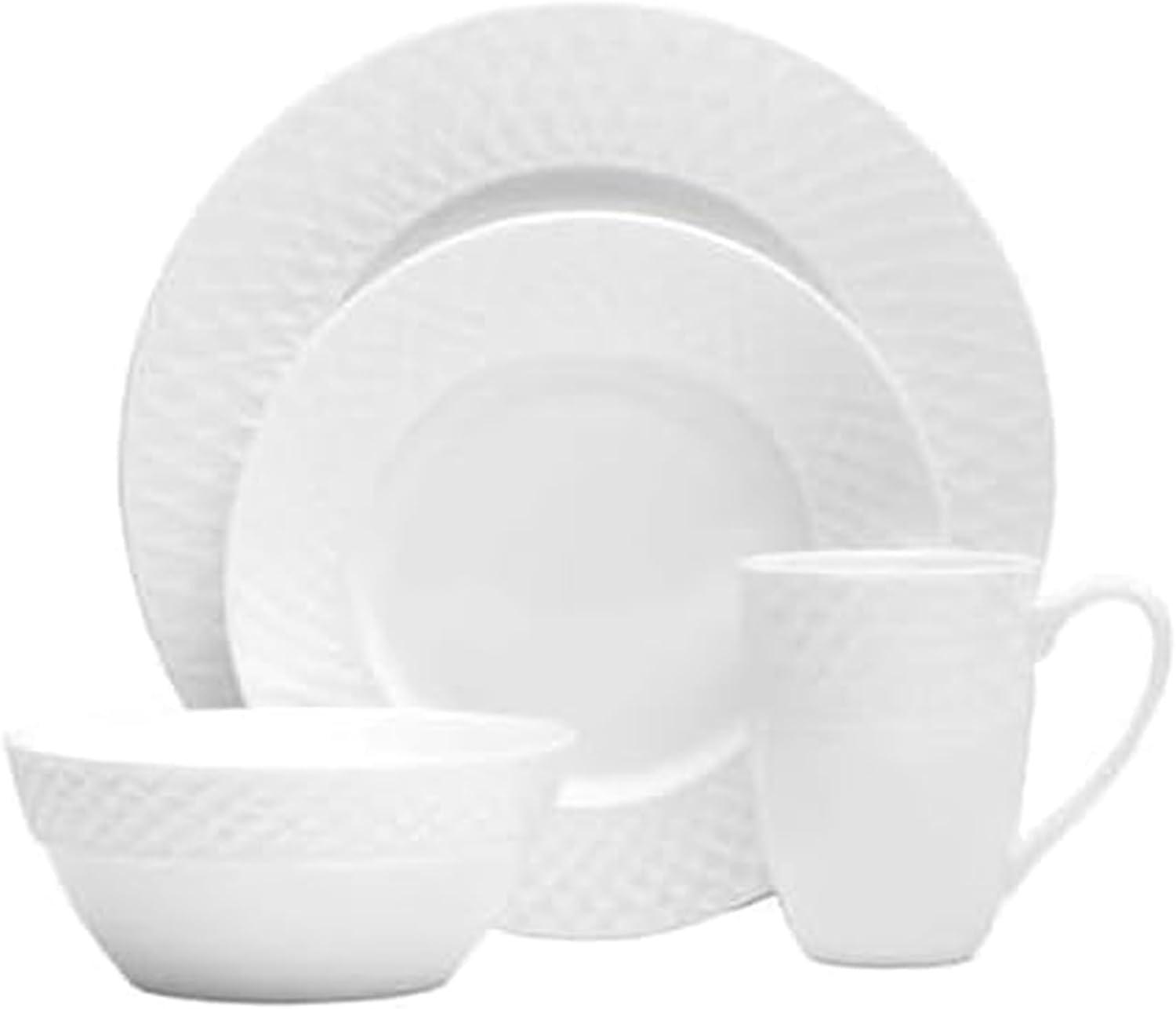 Mikasa Trellis Bone China 16-Piece Dinnerware Set, Service for 4, Whit