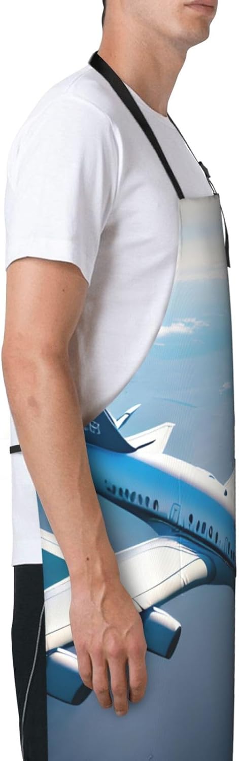 Airplanes Print Laundry apron 28x33 In Waterproof Kitchen Apron with Pockets for Cooking Baking