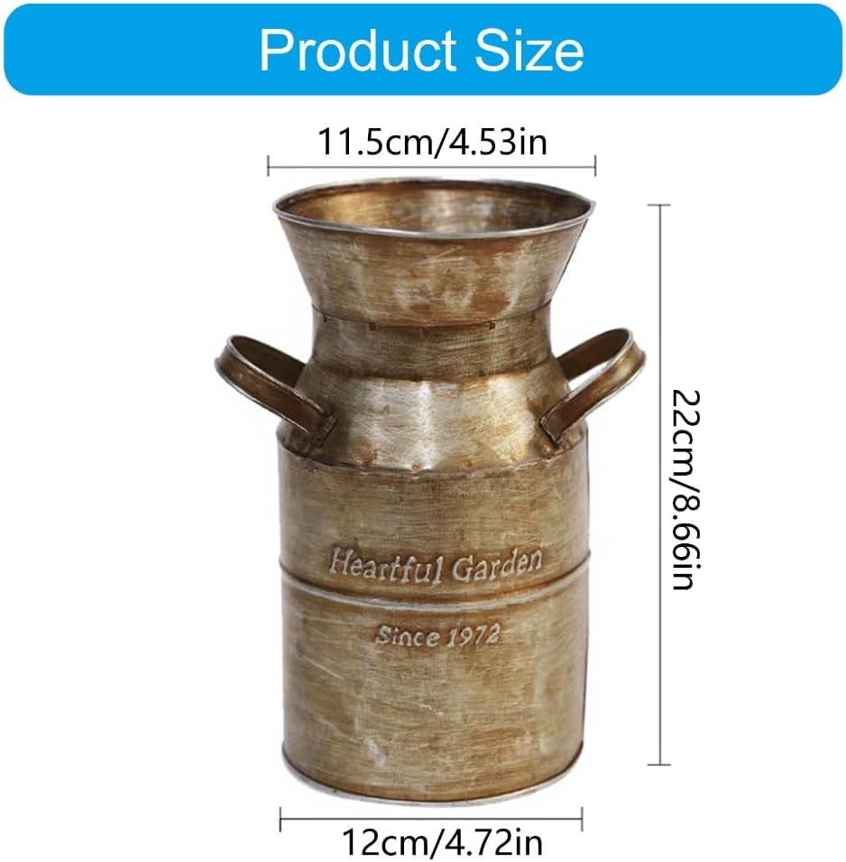 Metal Milk Can Antique Tin Bucket Flower Vase Garden Backyard Table De