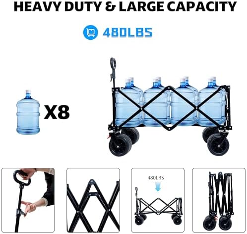 Heavy Duty Foldable Wagon with Waterproof UV Cover - Ideal for Beach, Fishing, Gardening, Picnics, Dog Walking, Shopping & Outdoor Adventures