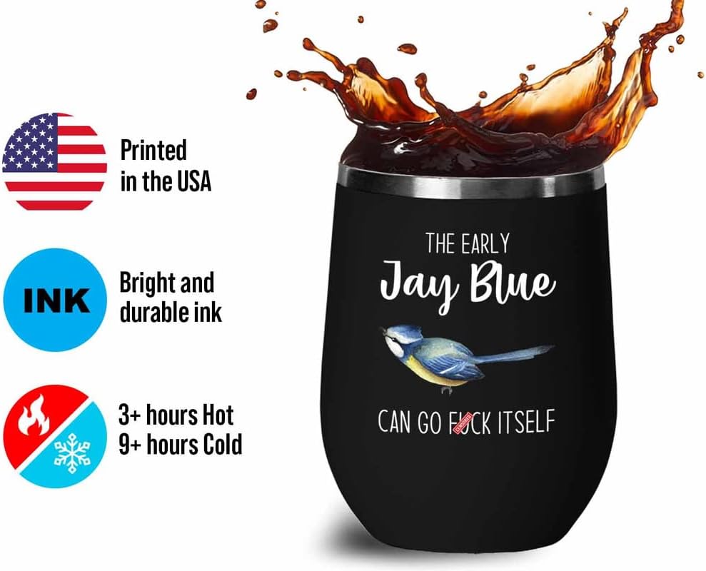 Bird Lover Black Edition Wine Tumbler 12oz - Early Jay Blue go - Hummi