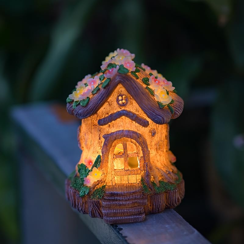[Forestglow Haven: Stump Cottage Solar Auto-Sensing Tree Stump Night Light - Growth Ring Texture, Creative Decor for Garden, Patio & Indoors