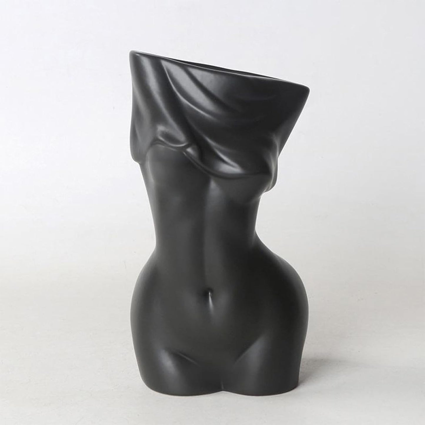 Black Female Body Vase - Unique Undressing Ceramic Flower Planter, Modern Curved Art Sculpture for Home Decor, Table, Shelf & Desk 7.68inches (Black)