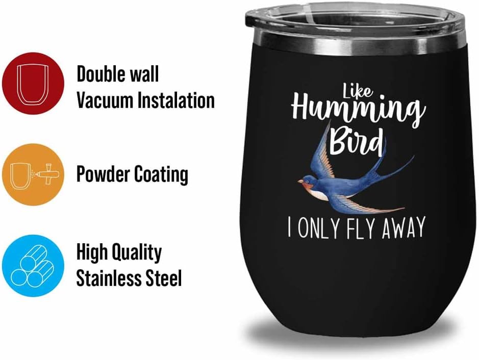 Bird Lover Black Edition Wine Tumbler 12oz - Humming Bird Fly Away - H