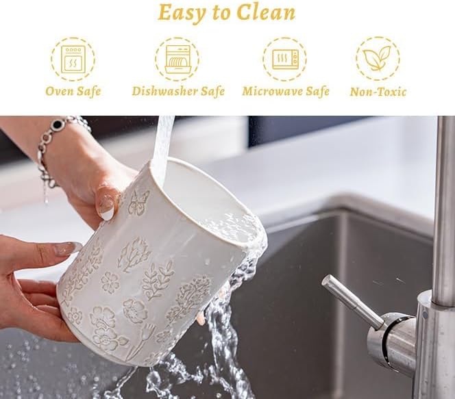TEATALK Ceramic Utensil Holder Set, 360° Rotating Organizer for Counte