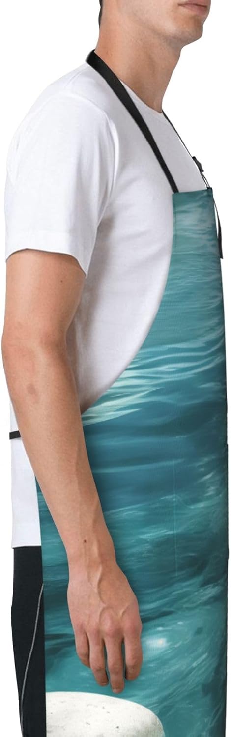 YANYU Tranquil water Print 28x33 In Kitchen Apron Stylish Chef Apron with Pockets for Cooking Baking Painting
