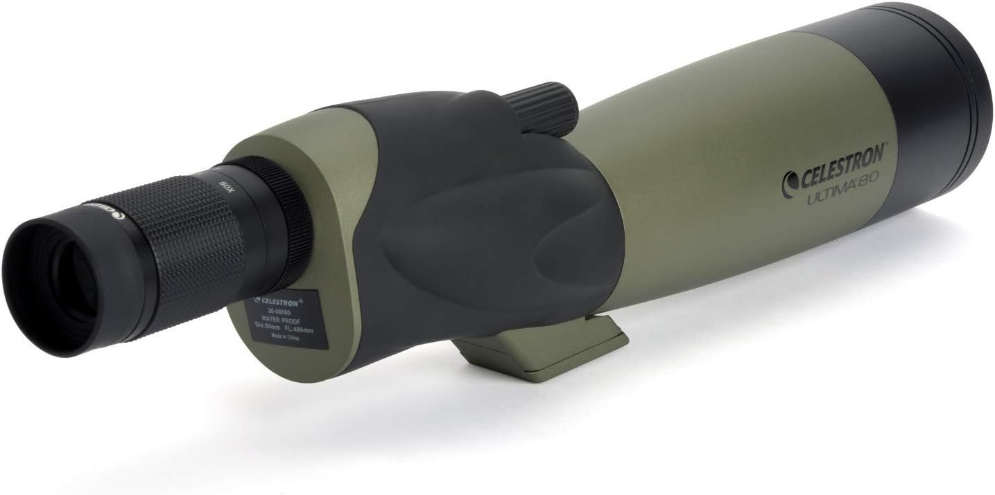 Celestron – Ultima 80 Straight Spotting Scope – 20-60x Zoom Eyepiece – Multi-Coated Optics for Bird Watching, Wildlife, Scenery and Hunting – Waterproof and Fogproof – Includes Soft Carrying Case