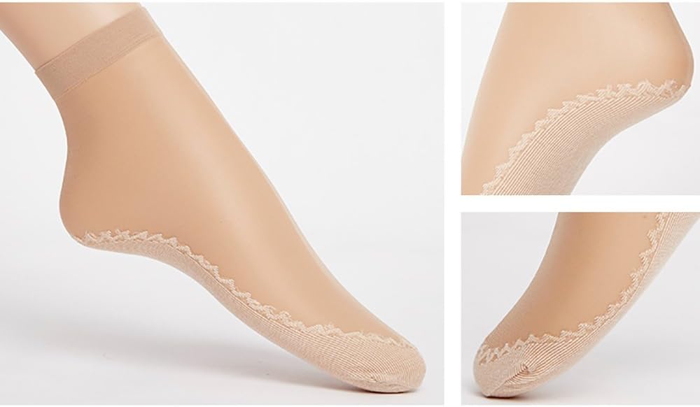 Women's 12 Pairs Silky Anti-Slip Cotton Sole Sheer Ankle High Tights H