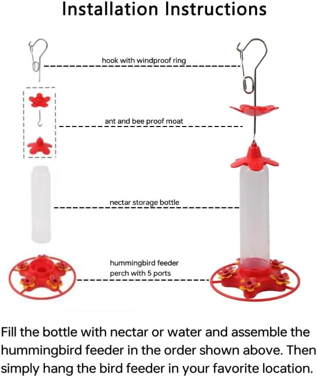 13 oz Outdoor Hanging Bird Feeder with 5 Flower-Shaped Ports & Perch -