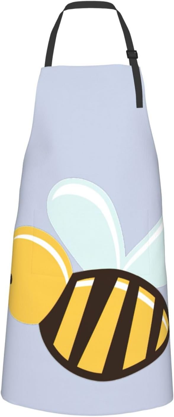 Cartoon Bee Print Laundry apron 28x33 In Waterproof Kitchen Apron with Pockets for Cooking Baking
