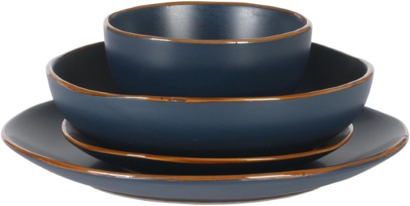 Gibson Home Hazeltine 16-Piece Navy Blue Stoneware Dinnerware Set – Pl