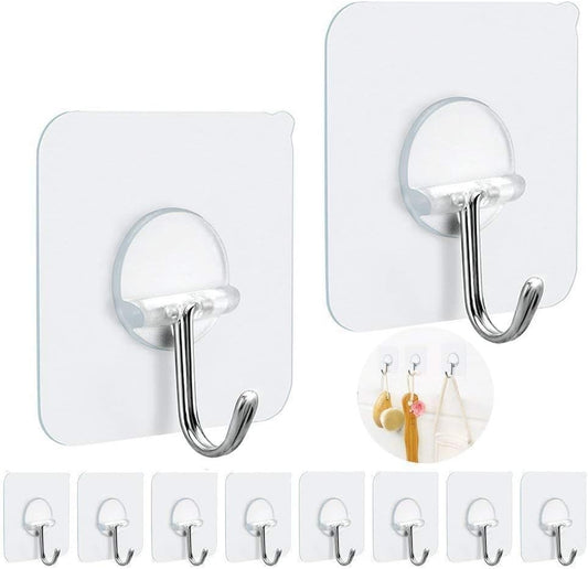 FOTYRIG Adhesive Hooks Heavy Duty, 15lb(Max) 180 Degree Rotating Wall Sticky Hooks for Hanging Wall Hangers Without Nails Seamless Stick on Bathroom Kitchen Office Outdoors-10 Packs