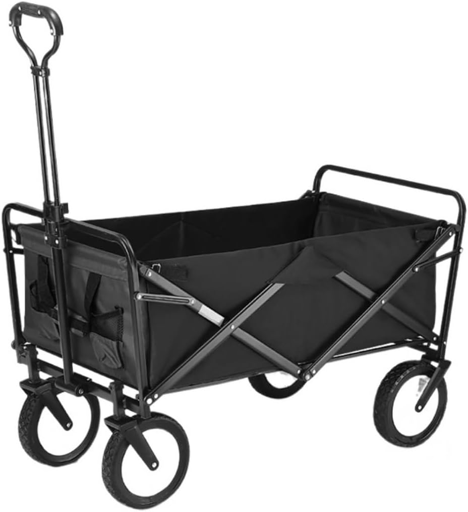 Heavy Duty Folding Garden Wagon Cart - 4-Wheel Utility Trolley, Perfect for Outdoor Camping, Beach Trips, and Grocery Shopping - Versatile Folding Design