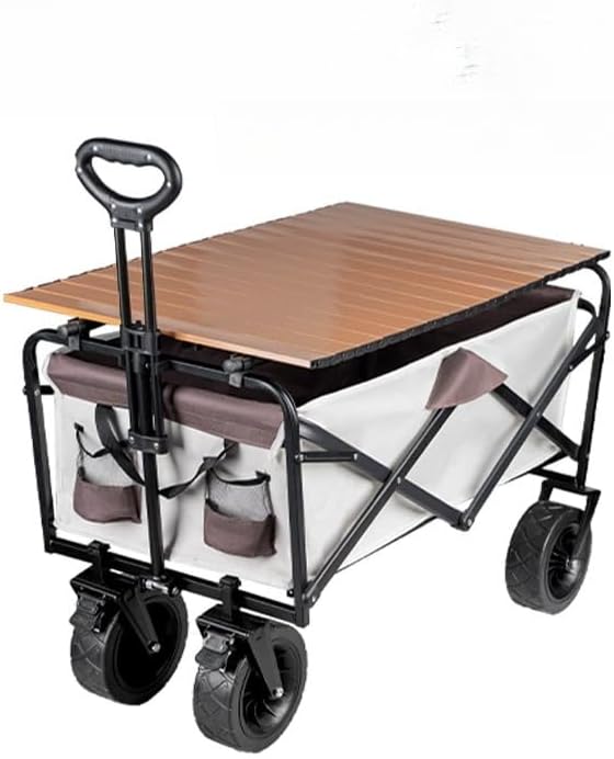 Trolley Folding Cart with Wheels Foldable Wagon Camping Outdoor Shopping Push (Black)