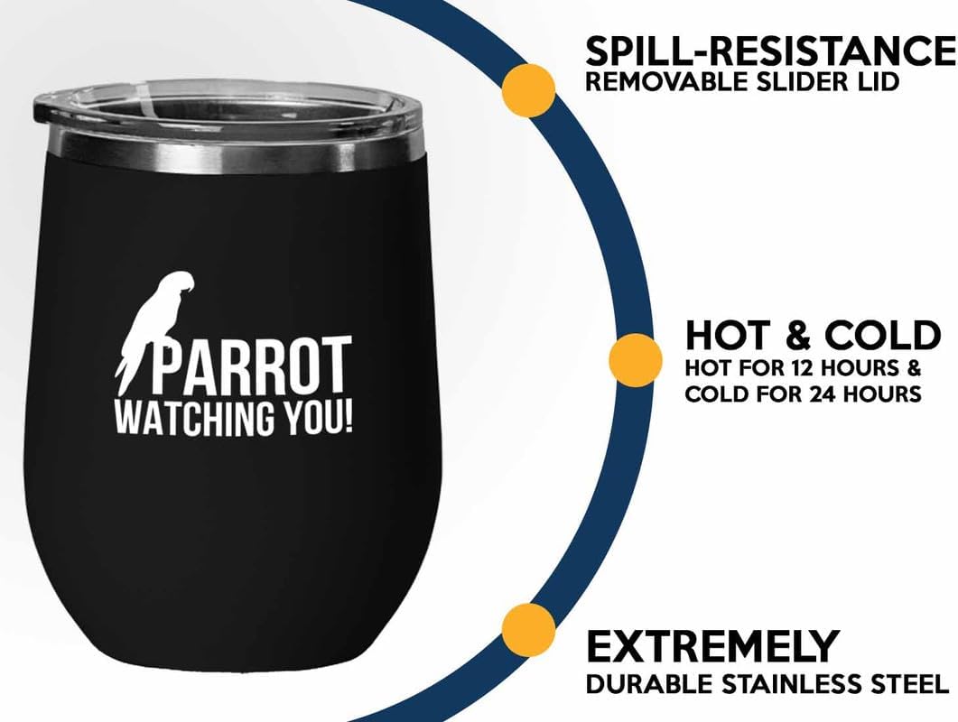 Birding Black Edition Wine Tumbler 12oz - Parrot watching you - Bird F