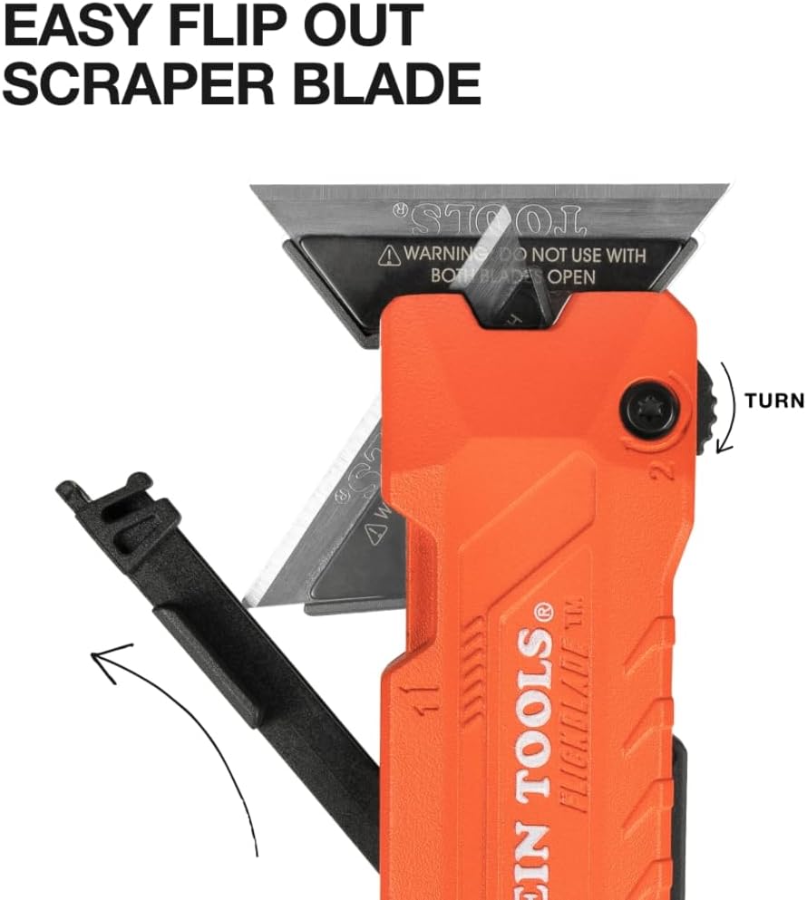 Klein Tools 44306 FLICKBLADE 2-in-1 Folding Utility Knife and Scraper 