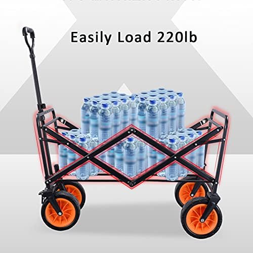 Portable Camping Cart,Folding Utility Beach Wagon, Garden Trolley Cart with Telescoping Handle, 220 Lbs Capacity Picnic Camping Cart for Shopping Camping Garden Beach