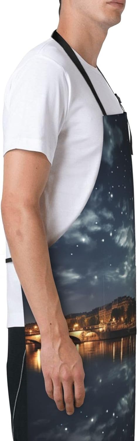 Eiffel tower print Waterproof apron with pocket adjustable cooking apr