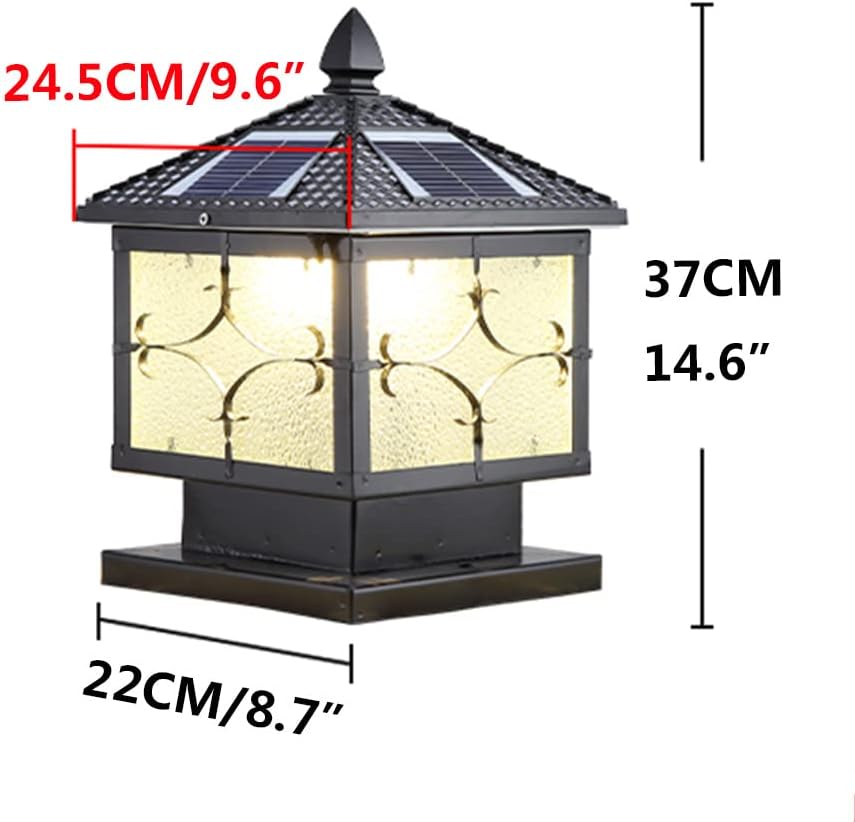 Vintage Column Lamp Outdoor IP55 Solar LED Stigma Lamp Gate Bollard Pillar Light Patio Light Garden Path Post Cap Light Fence Patio Light Porch Light,Black-Width: 30CM