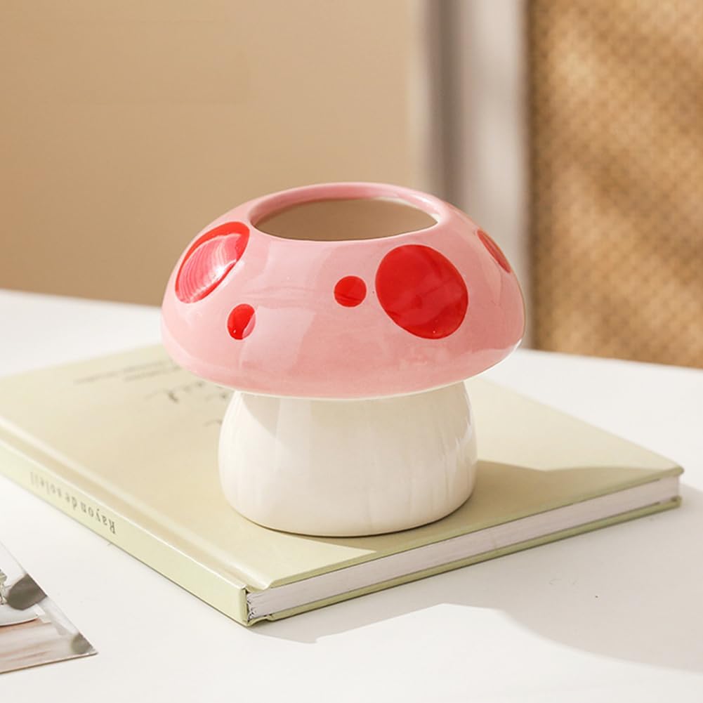 Small Ceramic Planters Succulent Plant Pots Cute Mushroom Shaped Planters,Flower Pots,Cactus Pots,Home Decor Garden Decor(Plants not Included),Pink1