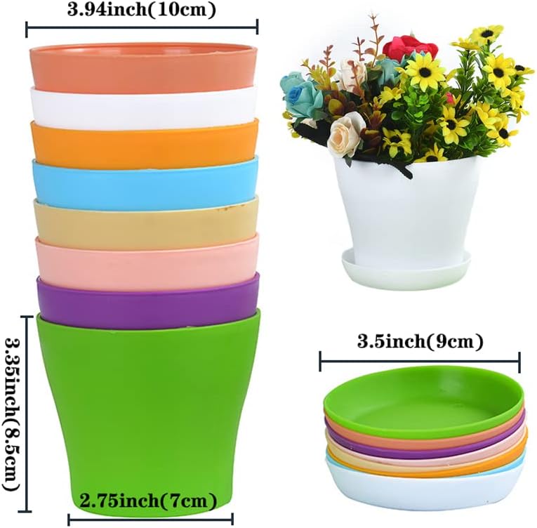 Tergy 50 Pack 4 Inch Plant Pots Bulk Small Plastic Planters Pots with 