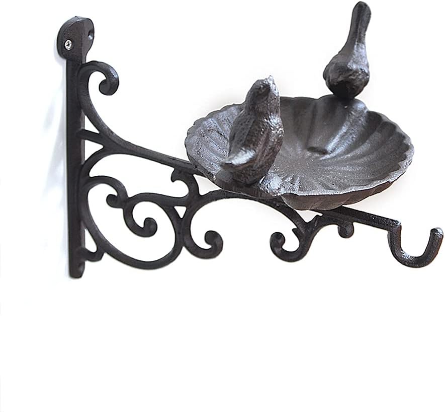 Bird Bath Cast Iron Bird Feeder with 2 Birds Decoration Frost Proof Wild Birds Water Bowl Wall Mount with Hook