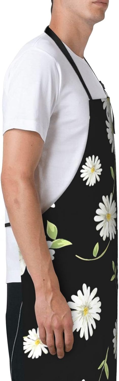 daisy Print 28x33 In Adult Kitchen Apron with Pockets Versatile Chef Smock for Cooking Baking