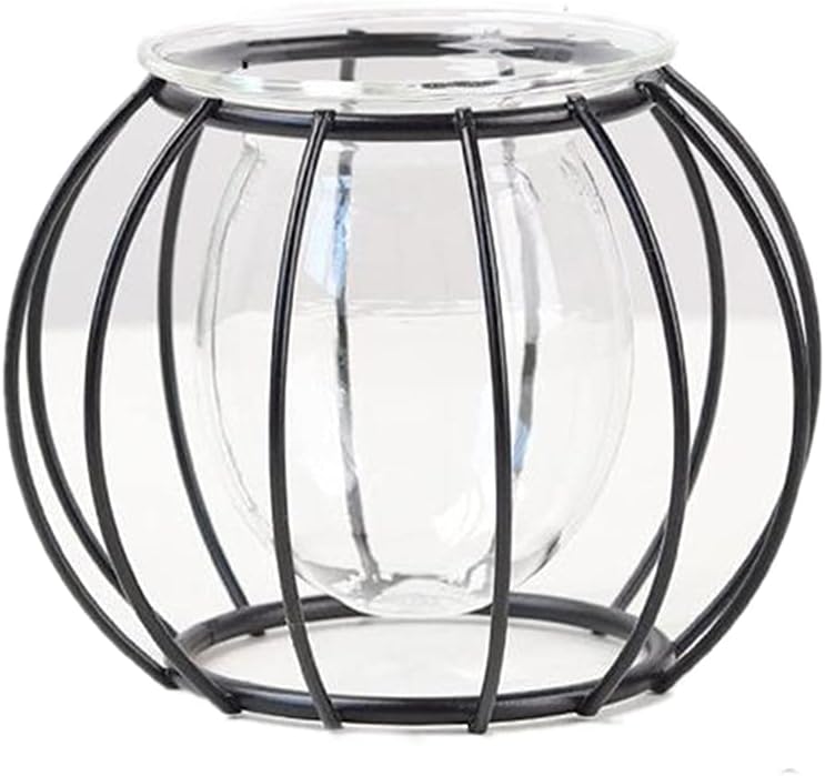 Glass Vase Nordic Small Flower Vase Clear Glass Bud Vases with Metal Geometric Iron Line Cup Vase Pot for Hydroponic Planter Flowers Rack Stand Modern Home Décor Desktop Table Vase Decor (Black,D)