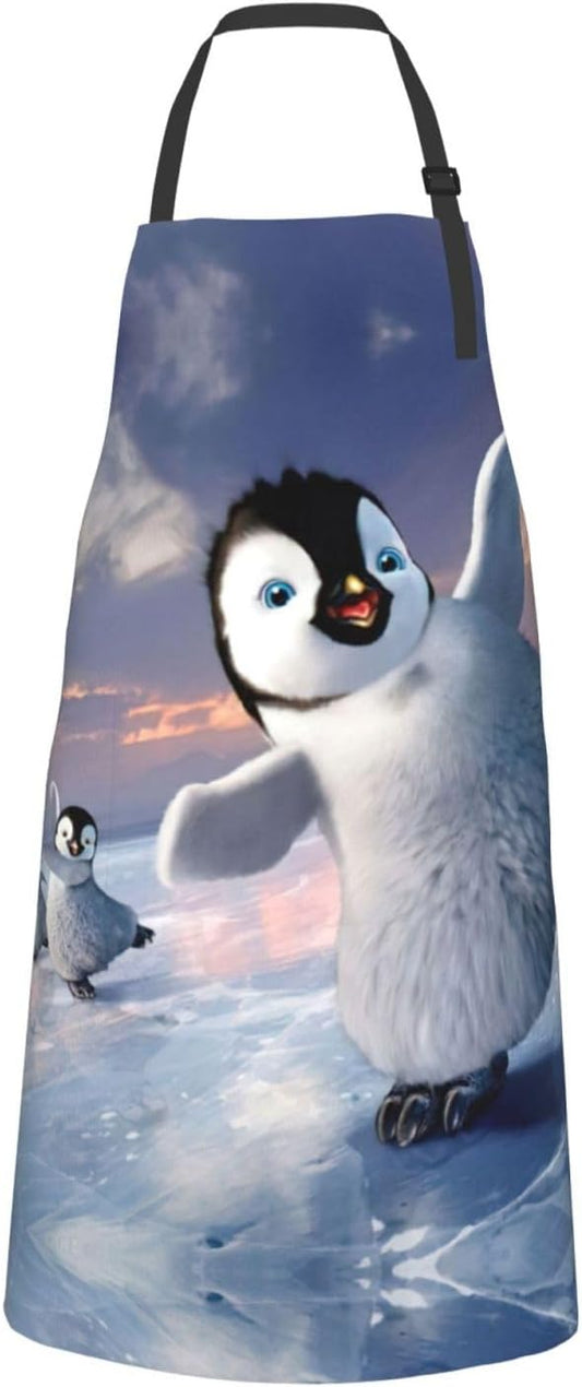 Happy Penguin Print 28 x 33in Waterproof Apron with Pockets Fashionable Versatile Smock for Baking